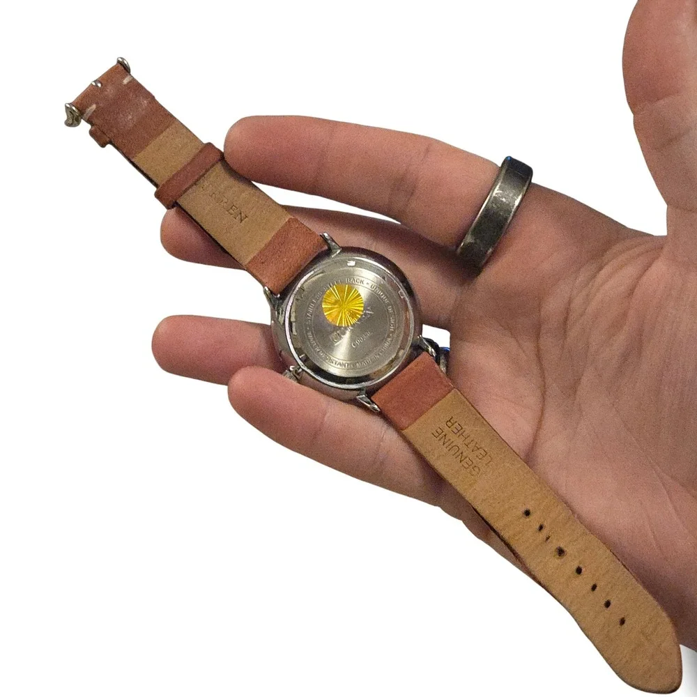 Curren Blanche Unisex Brown Leather Strap Minimalist Silver‎ Face Watch C9033L